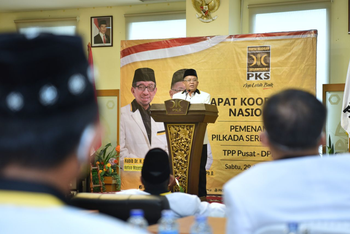 Presiden PKS Mohamad Sohibul Iman dalam Rakornas Pemenangan Pilkada 2020 di kantor DPP PKS, Jakarta, Sabtu (29/8) (PKSFoto)