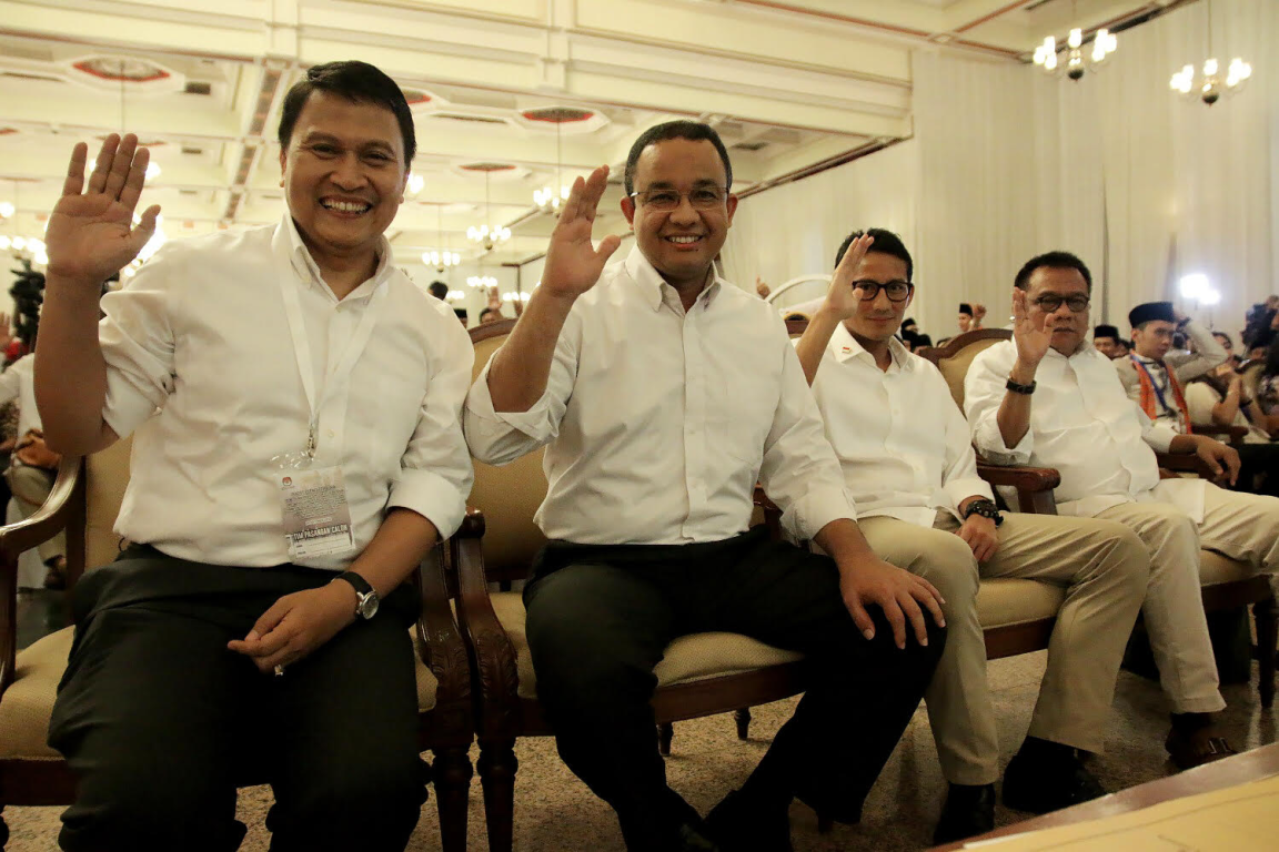 Mardani Ali Sera bersama cagub DKI Anies Baswedan dan cawagub DKI Sandiaga Uno
