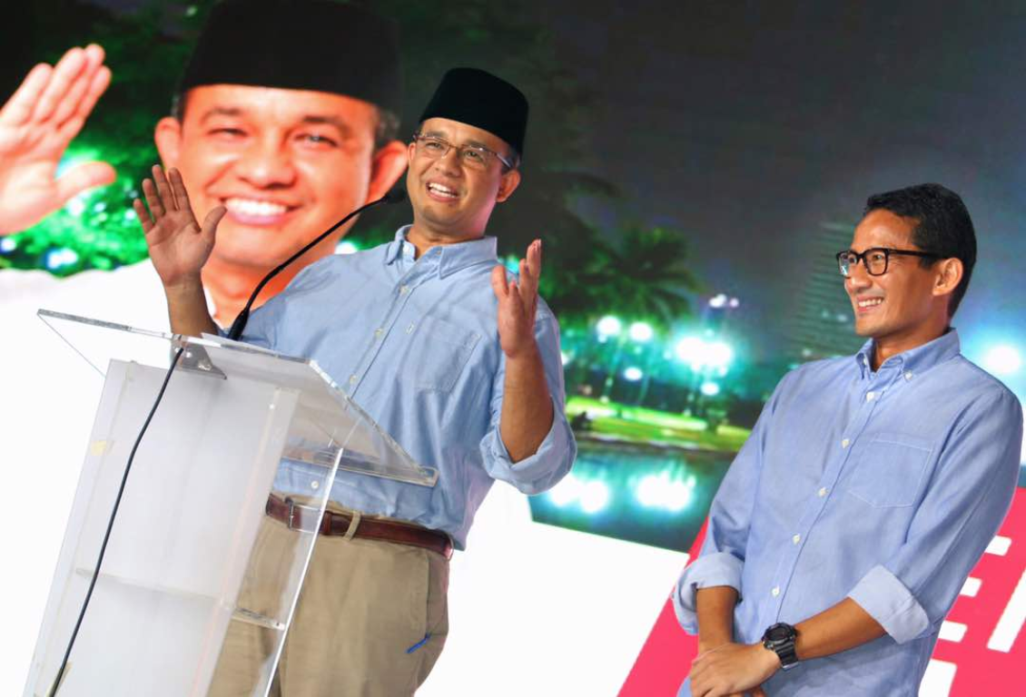 Gubernur dan Wakil Gubernur terpilih, Anies Baswedan dan Sandiaga Uno