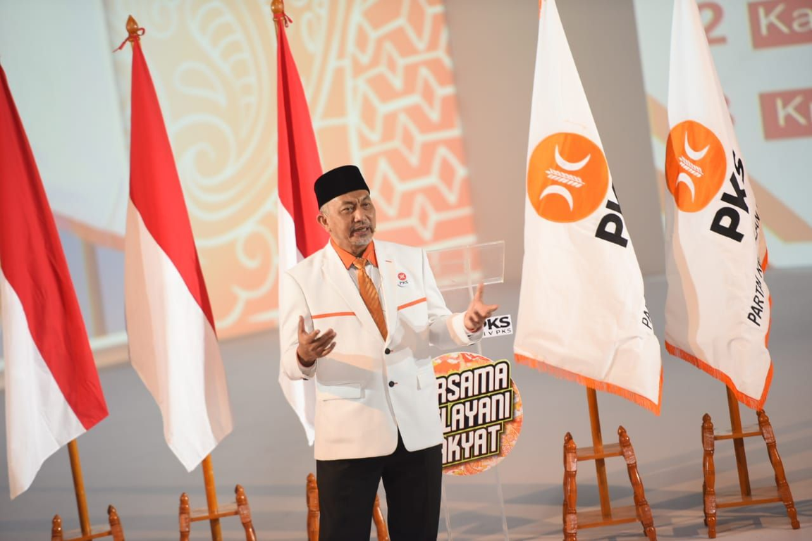 Presiden PKS Ahmad Syaikhu menyampaikan Pidato Politik dalam puncak Munas V PKS di Bandung, Ahad (29/11/2020) (M Hilal/PKSFoto)