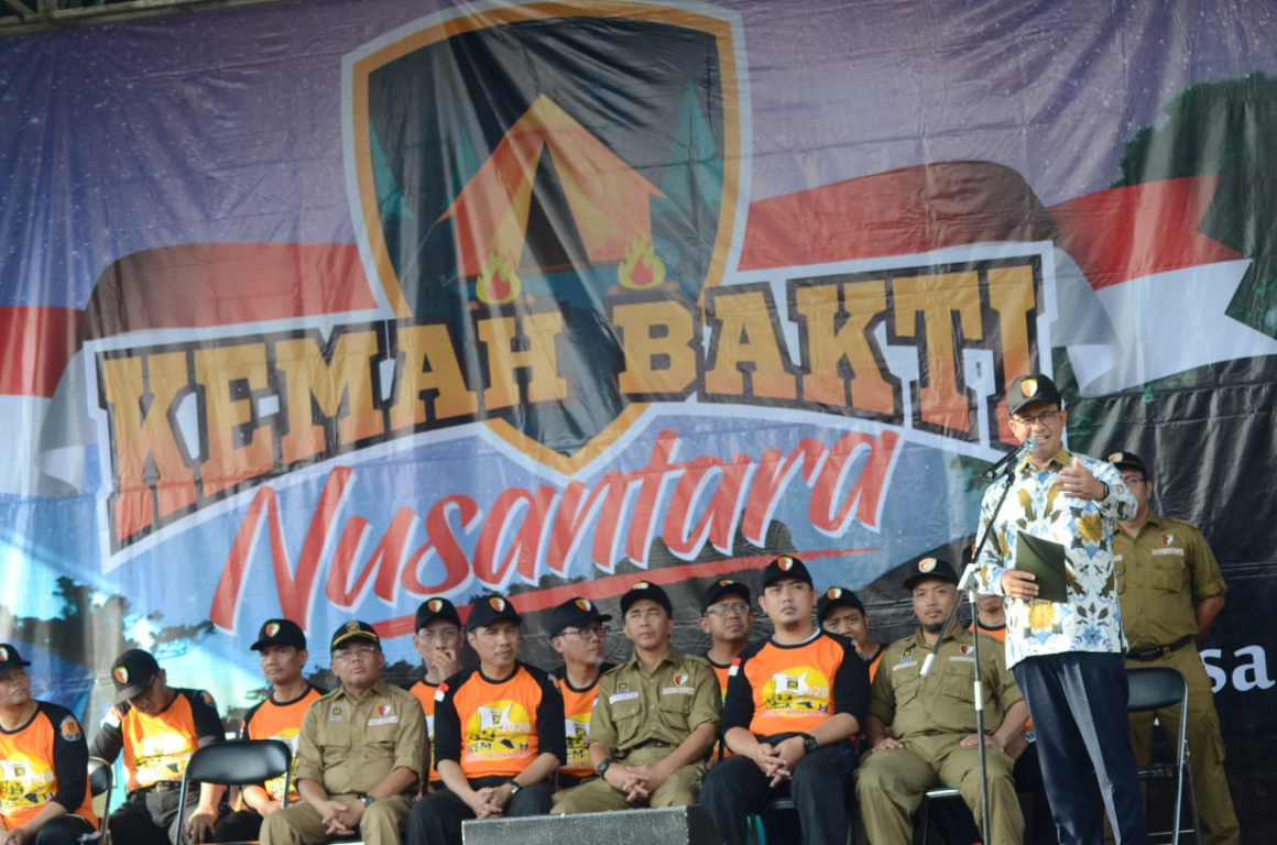 Gubernur Jakarta Anies Baswedan saat memberikan sambutan dalam acara pembuka Kembara Jakarta, Cibubur, Jumat (14/02/2020). (Donny/PKSFoto)