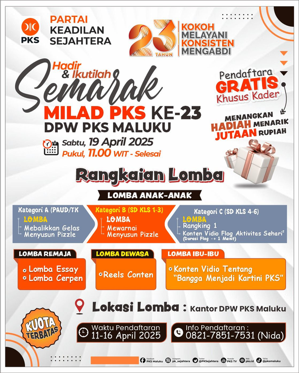 Milad PKS ke-23, PKS Maluku Akan Gelar Semarak Akbar Akhir Pekan Ini