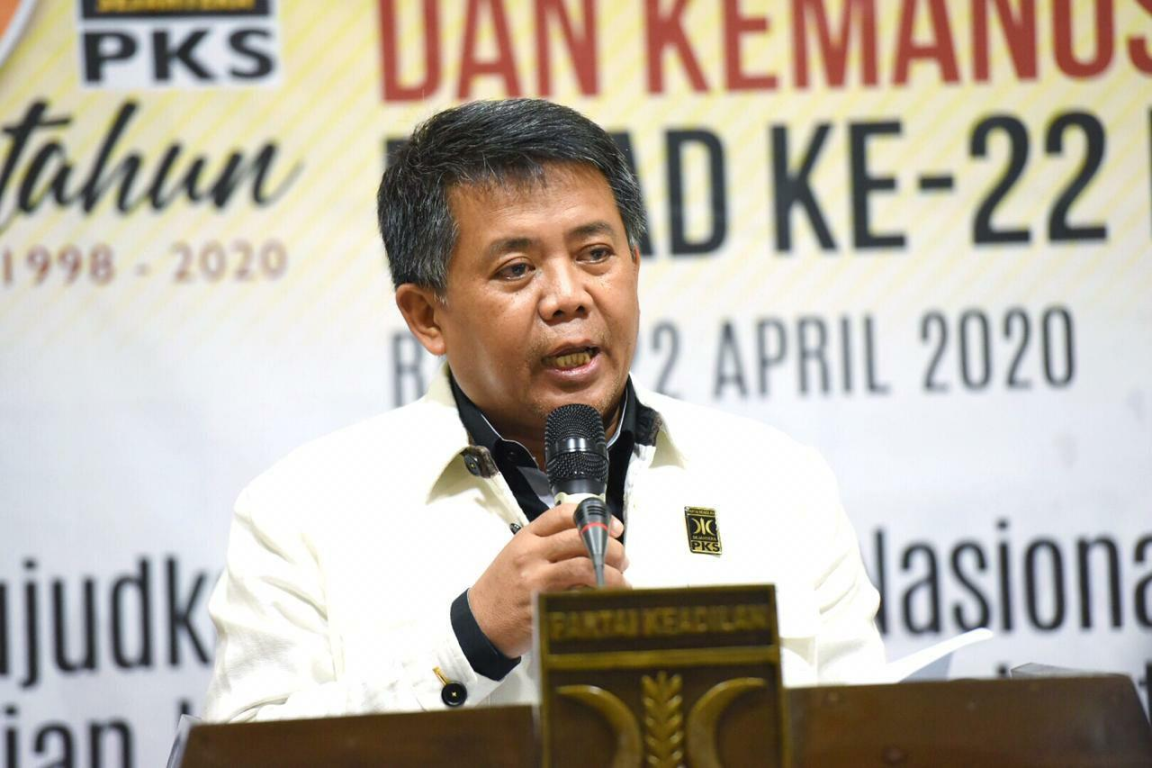 Presiden Partai keadilan Sejahtera Mohamad Sohibul Iman dalam Acara Milad PKS ke-22, Rabu (22/04/2020). (Hilal/PKSFoto)