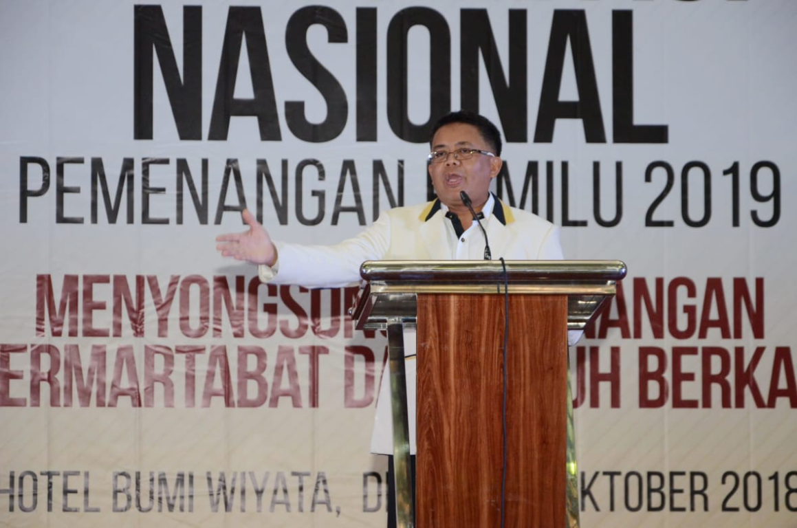 Presiden PKS Mohamad Sohibul Iman memberikan arahan dalam Konsolidasi Nasional PKS di Hotel Bumi Wiyata, Depok, Jawa Barat, Ahad (14/10) (PKSFoto)