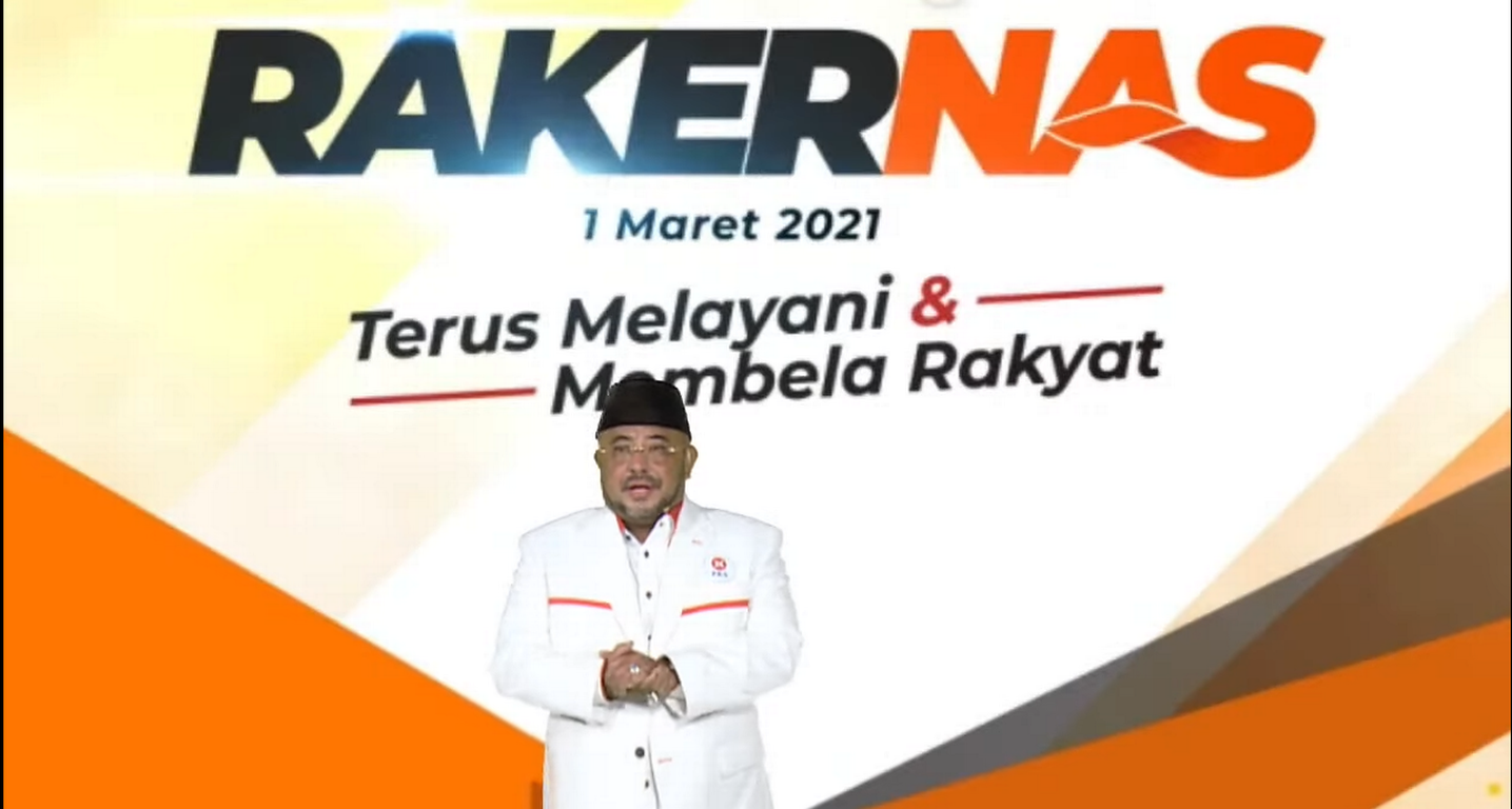 Sekretaris Jenderal PKS, Habib Aboe Bakar Al-Habsyi saat menyampaikan sambutan pembukaan Rakernas PKS 2021
