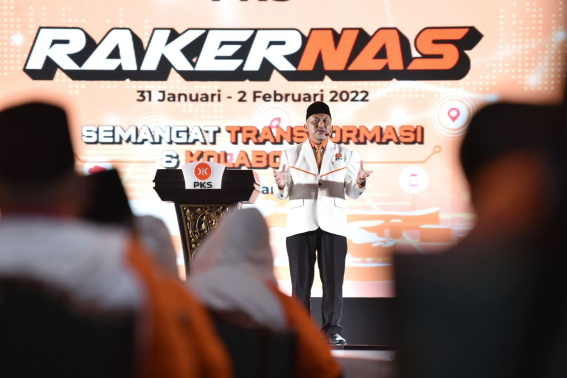 Presiden PKS Ahmad Syaikhu dalam Pidato Politik pada puncak Rakernas PKS di Jakarta