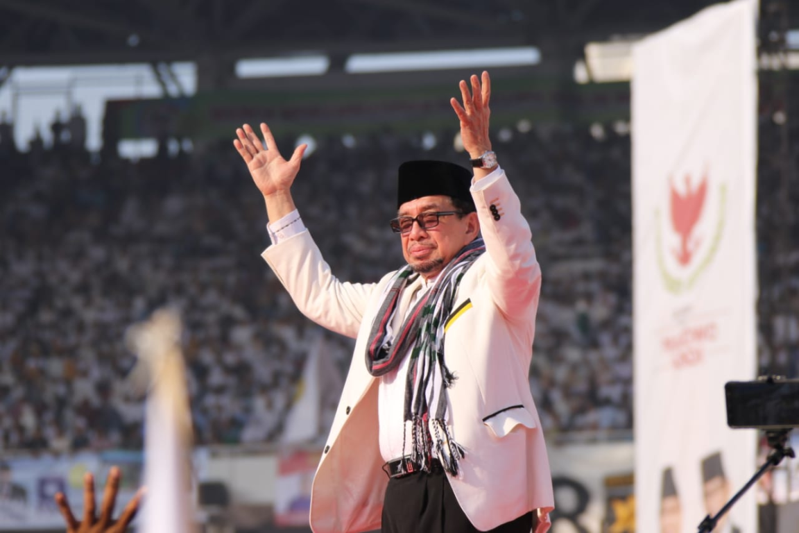 Ketua Majelis Syuro PKS Habib Salim Segaf Al Jufri saat Kampanye Akbar di Gelora Bung Karno, Ahad (7/4) (PKSFoto)