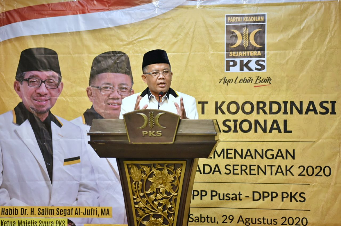 Presiden PKS Mohamad Sohibul Iman dalam Rakornas Pemenangan Pilkada 2020 di DPP PKS, Sabtu (29/8) (PKSFoto)