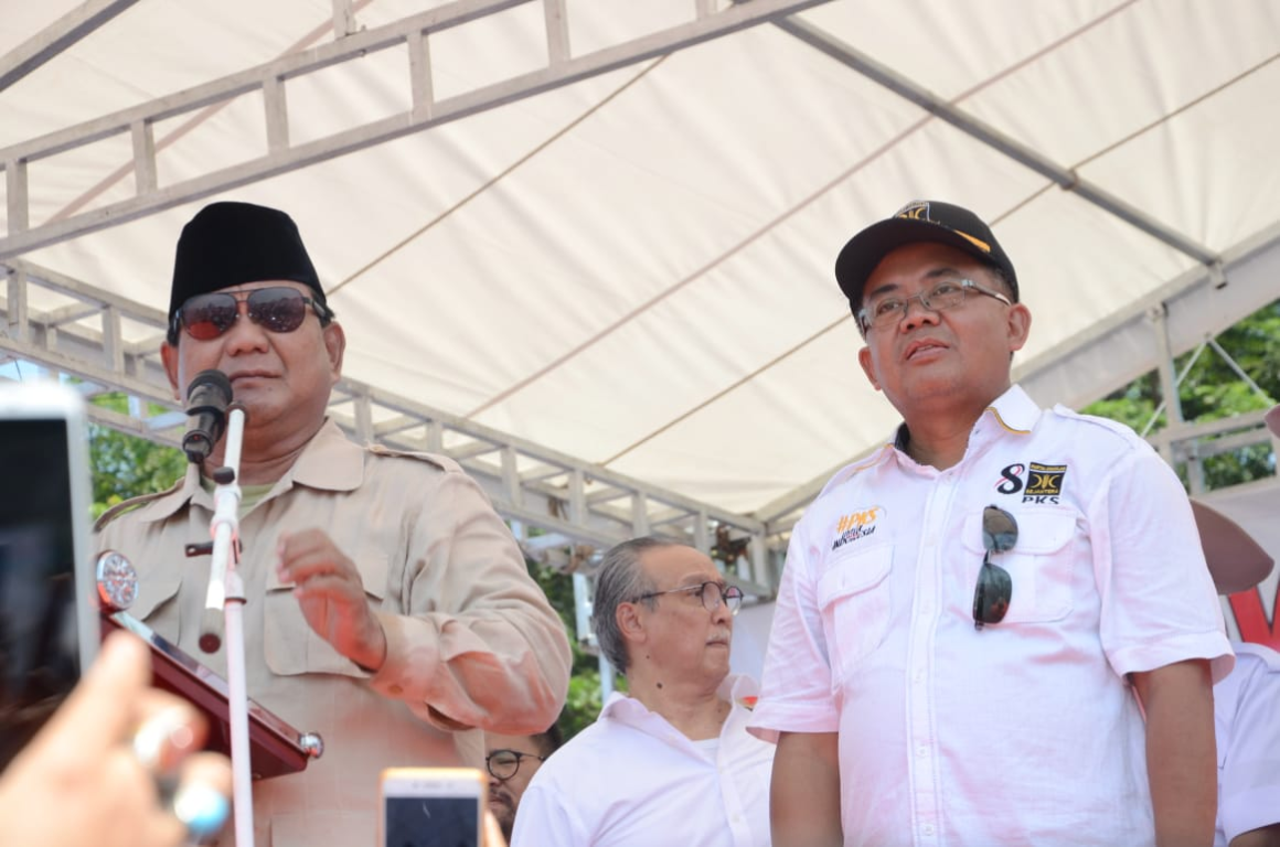 Presiden Partai Keadilan Sejahtera Mohamad Sohibul Iman saat dampingi Calon Presiden 02 Prabowo Subianto di Kampanye Akbar Pemenangan, Jumat (29/03/2019). (Donny/PKSFoto)