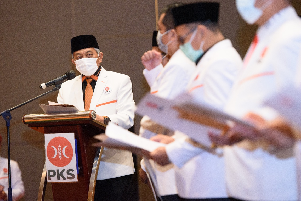 Presiden Partai Keadilan Sejahtera Ahmad Syaikhu saat menghadiri acara pelantikan pengurus PKS Sumsel, Senin (15/02/2021). (Hilal/PKSFoto)