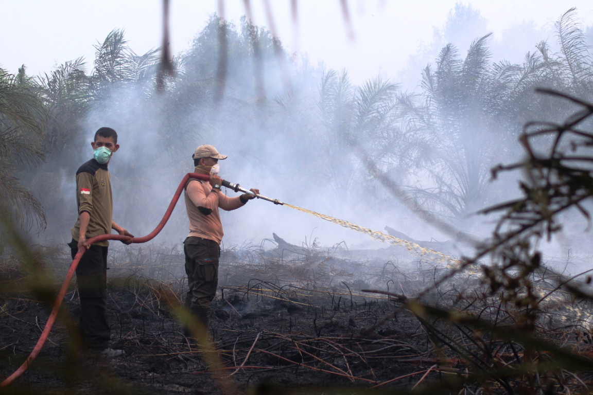 Relawan PKS Sedang Memadamkan Api (Dok. Wahyu Setiyo/PKS FOTO)